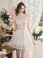 White Embroidered Puff Dress