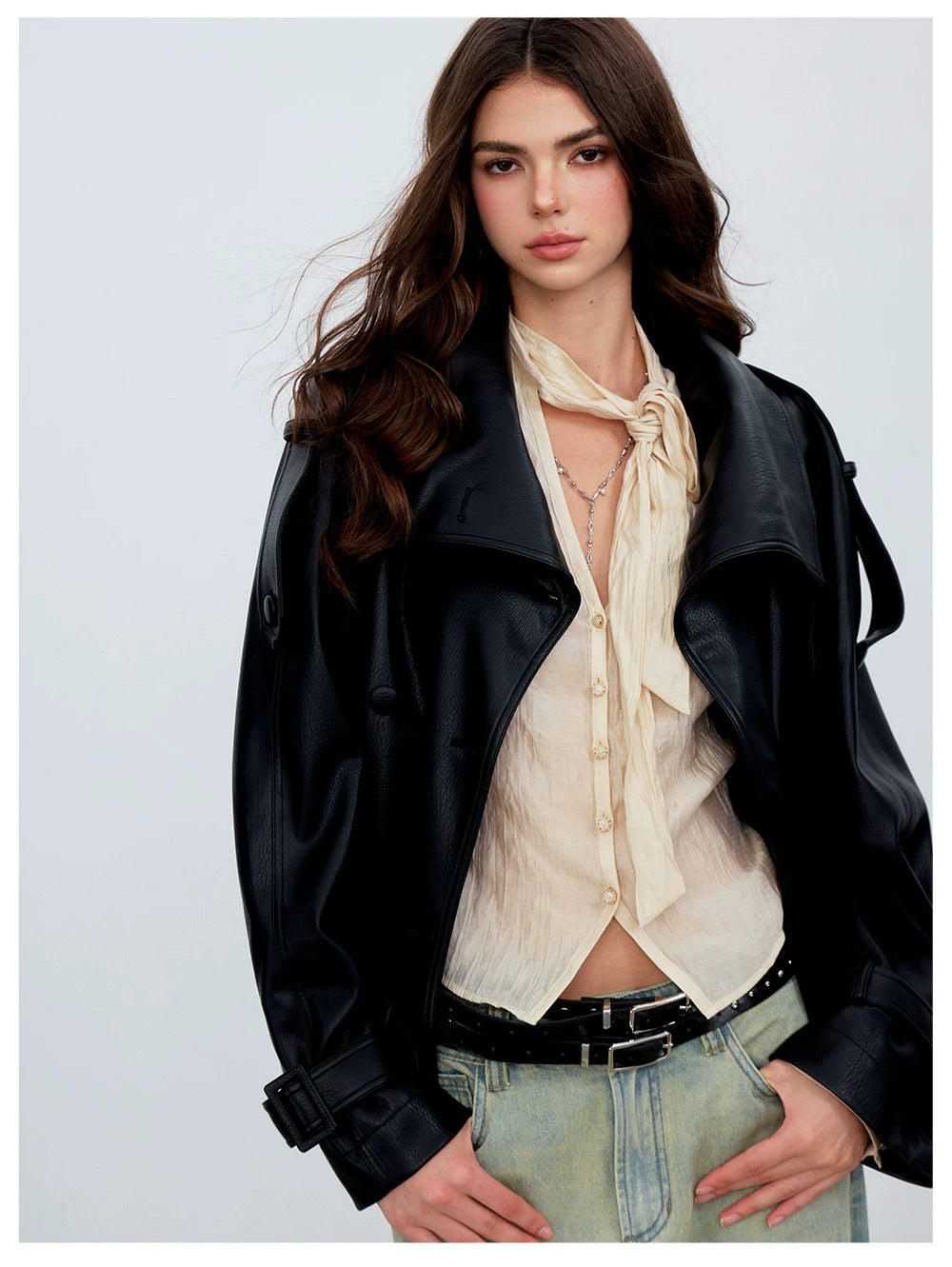 Ribbon Tie V-Neck Blouse