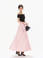 Off-Shoulder Satin Maxi Dress