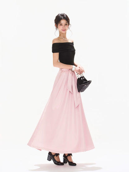 Off-Shoulder Satin Maxi Dress