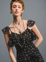 Black Floral Ruffle Maxi Dress