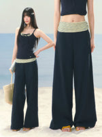Striped Drawstring Wide-Leg Pants