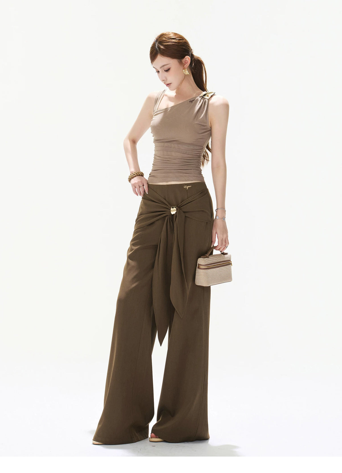 Ruched Mesh One-Shoulder Top