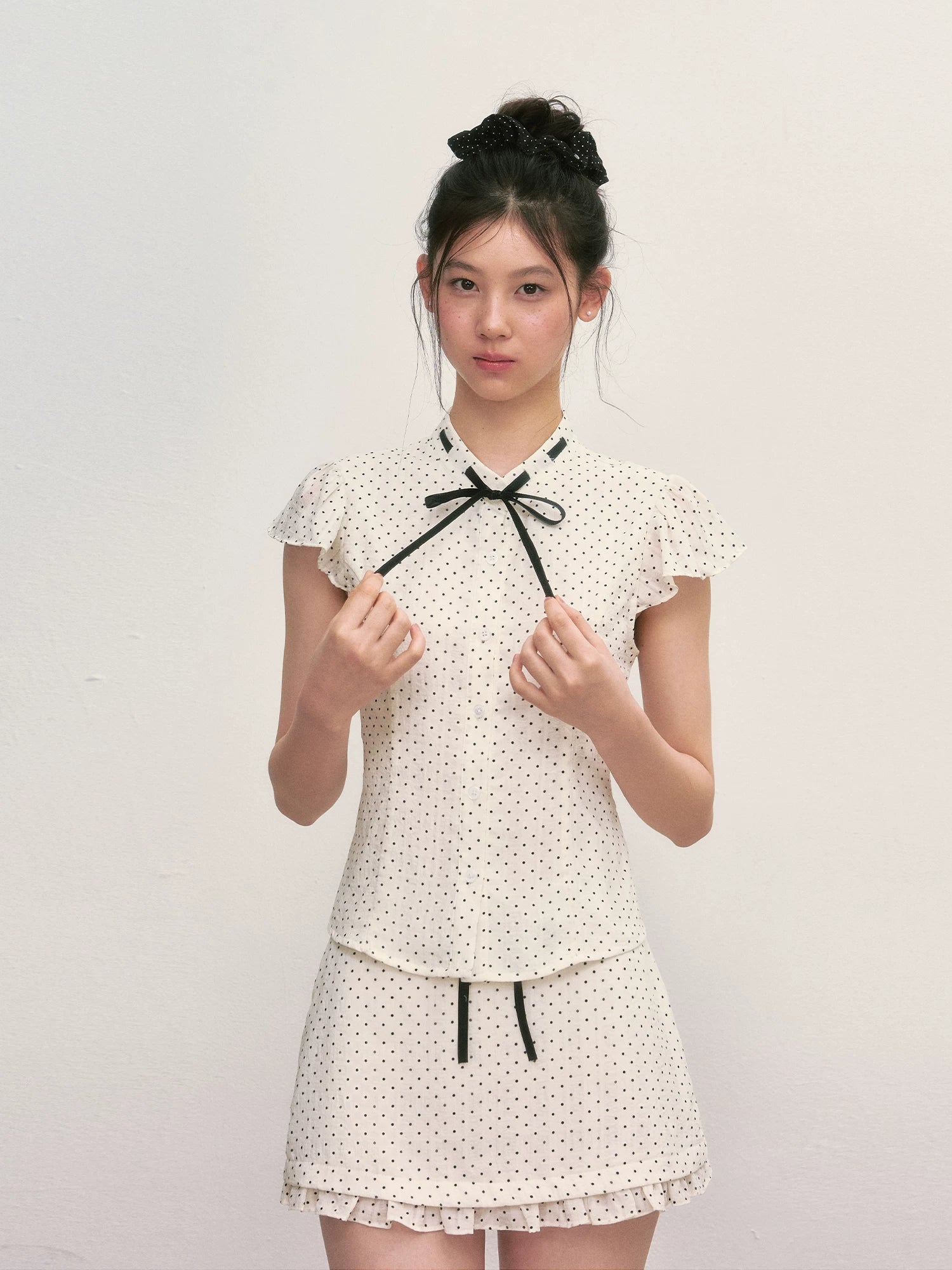 White Polka Dot Shirt &amp; Skirt Set