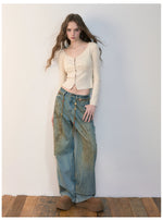 Distressed Wide-Leg Denim Pants