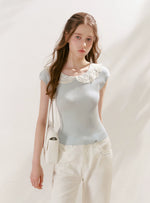 Lace-Collar Knit T-Shirt