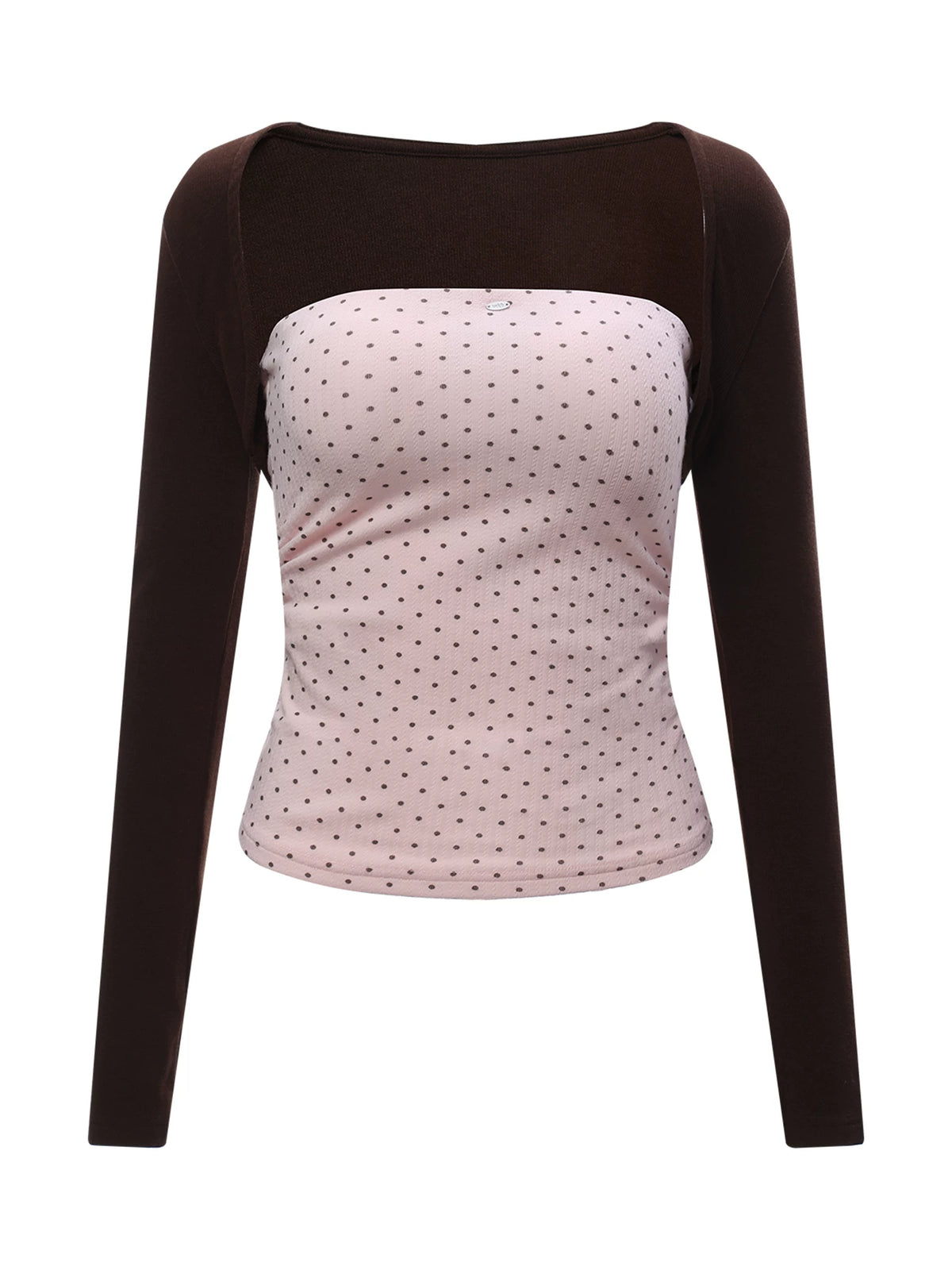 Contrast Polka Dot Crop Top &amp; Cardigan Set