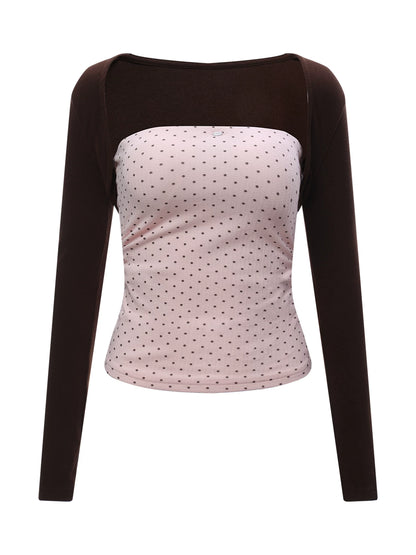 Contrast Polka Dot Crop Top &amp; Cardigan Set