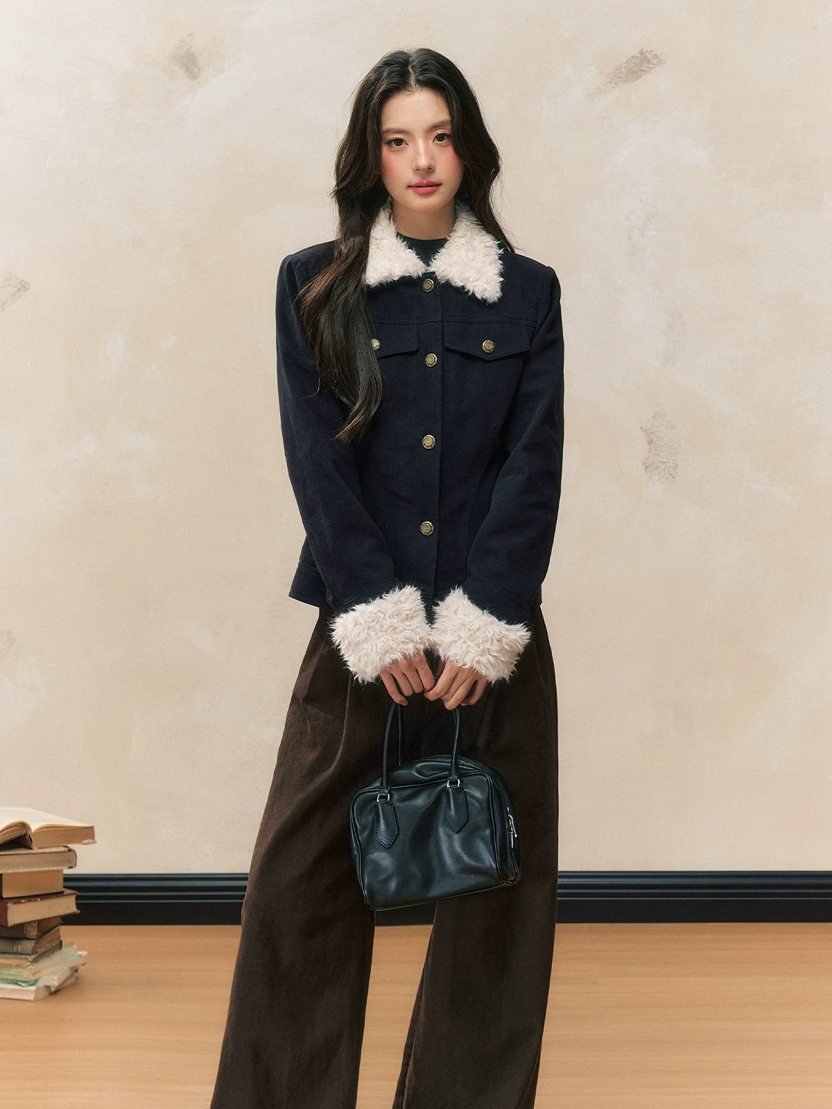 Navy Fur Collar Jacket