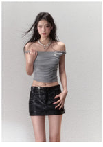 Waistline Ruched Off‑shoulder Knit Top