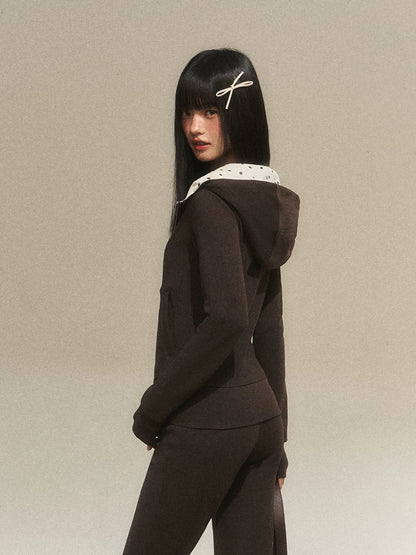 Polka Dot Contrast Zip Hoodie Set