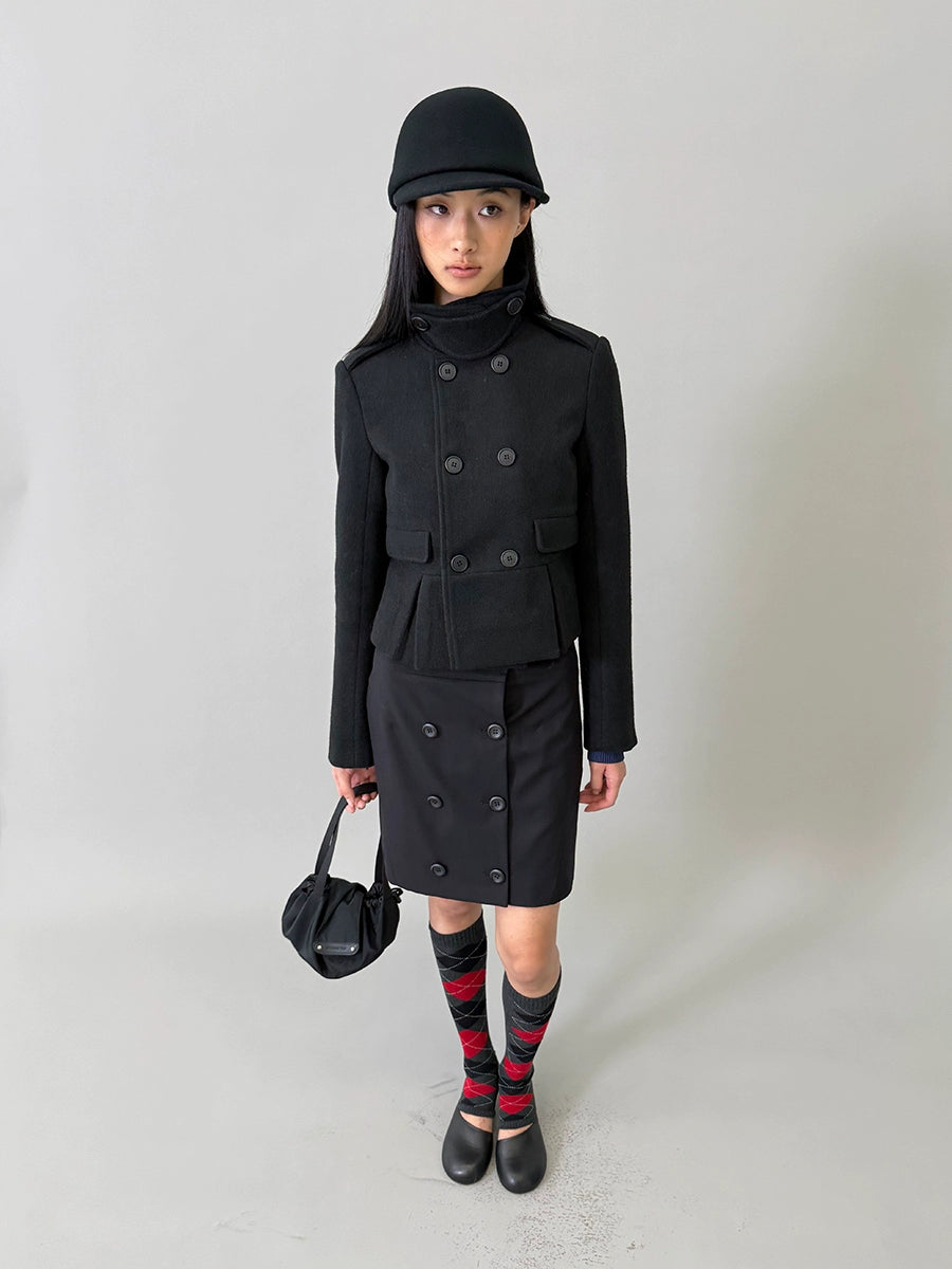 Wool-Blend Buttoned Structured Short Jacket