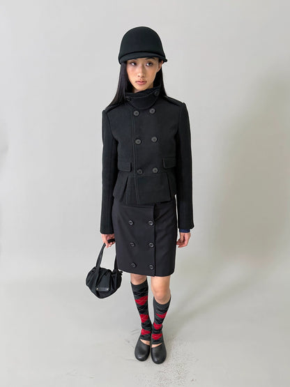 Wool-Blend Buttoned Structured Short Jacket