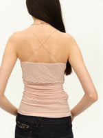 Beaded Strap Lace Splicing Acetate Cami Top