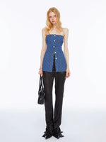 Ruched Denim Bustier Top