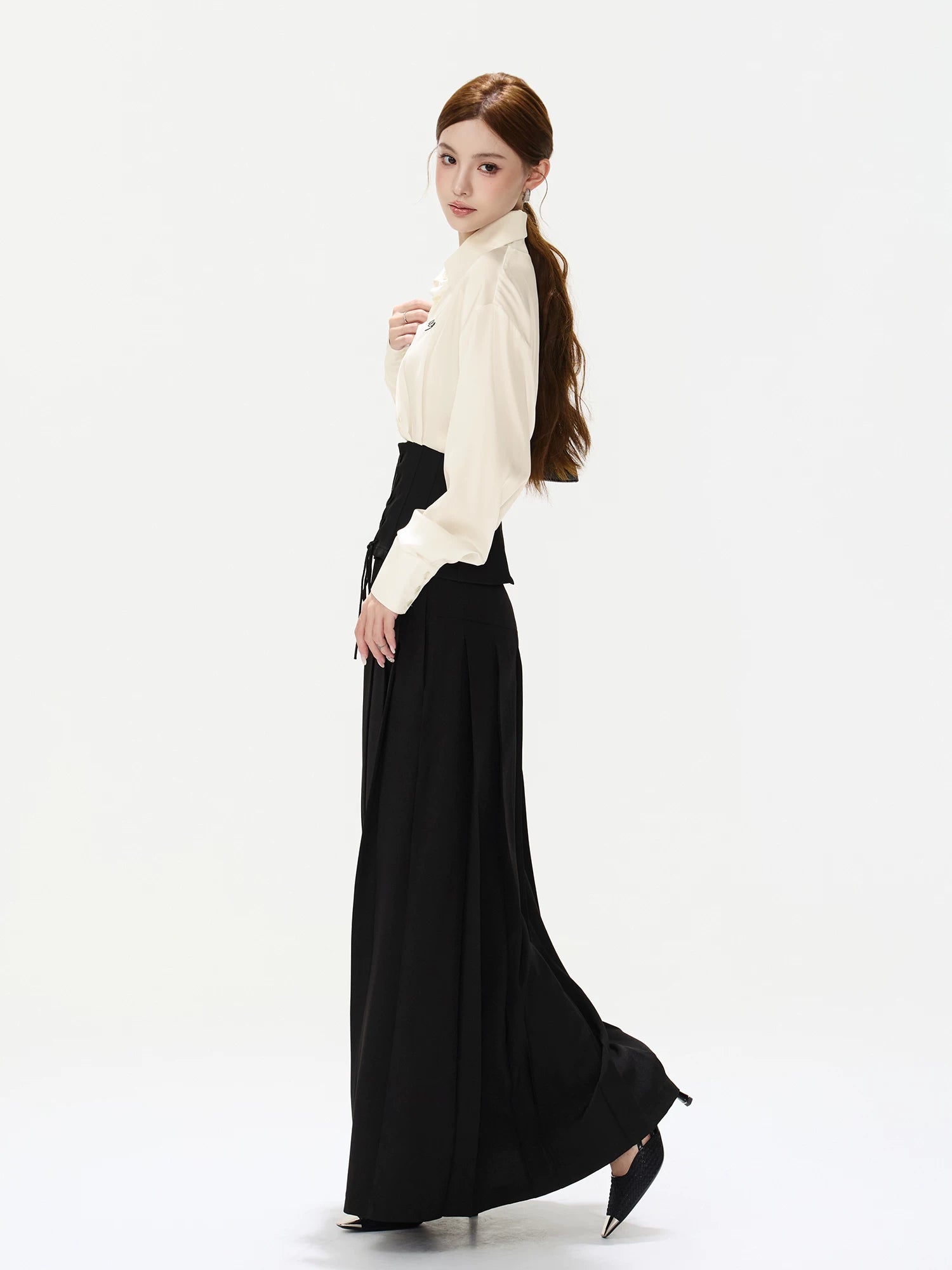 Pleated A-Line Maxi Skirt