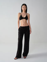 Black-Red Striped Cuffed Suit Wide-Leg Pants