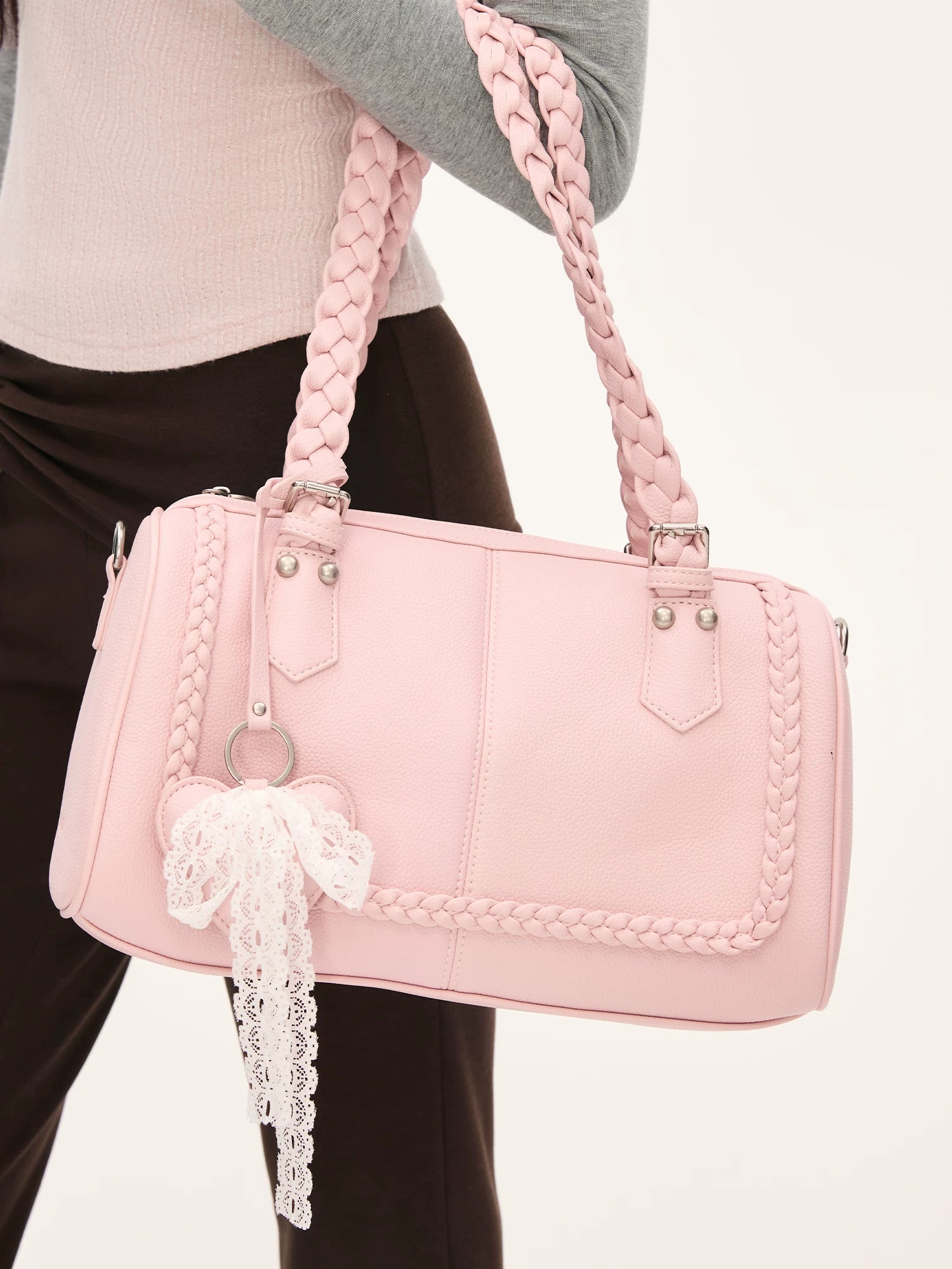 Pink Woven Shoulder Bag