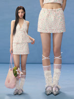 Apricot Floral A-Line Mini Skirt