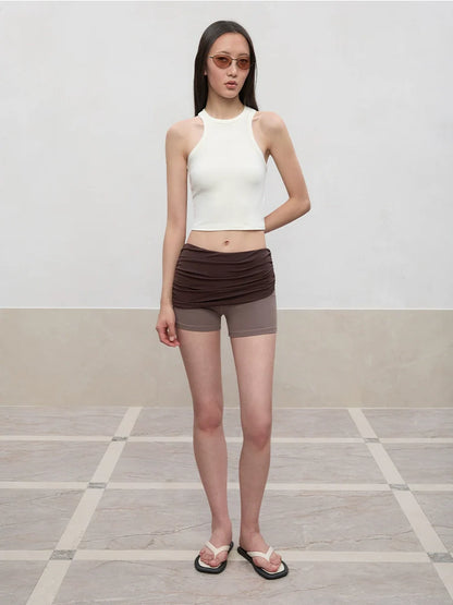 Color-Blocked and Pleated Low-Waist Shorts