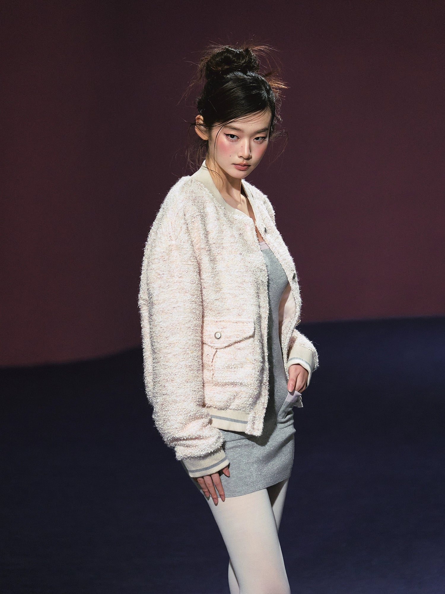 Tweed Textured Drop-shoulder Jacket &amp; Dress Set