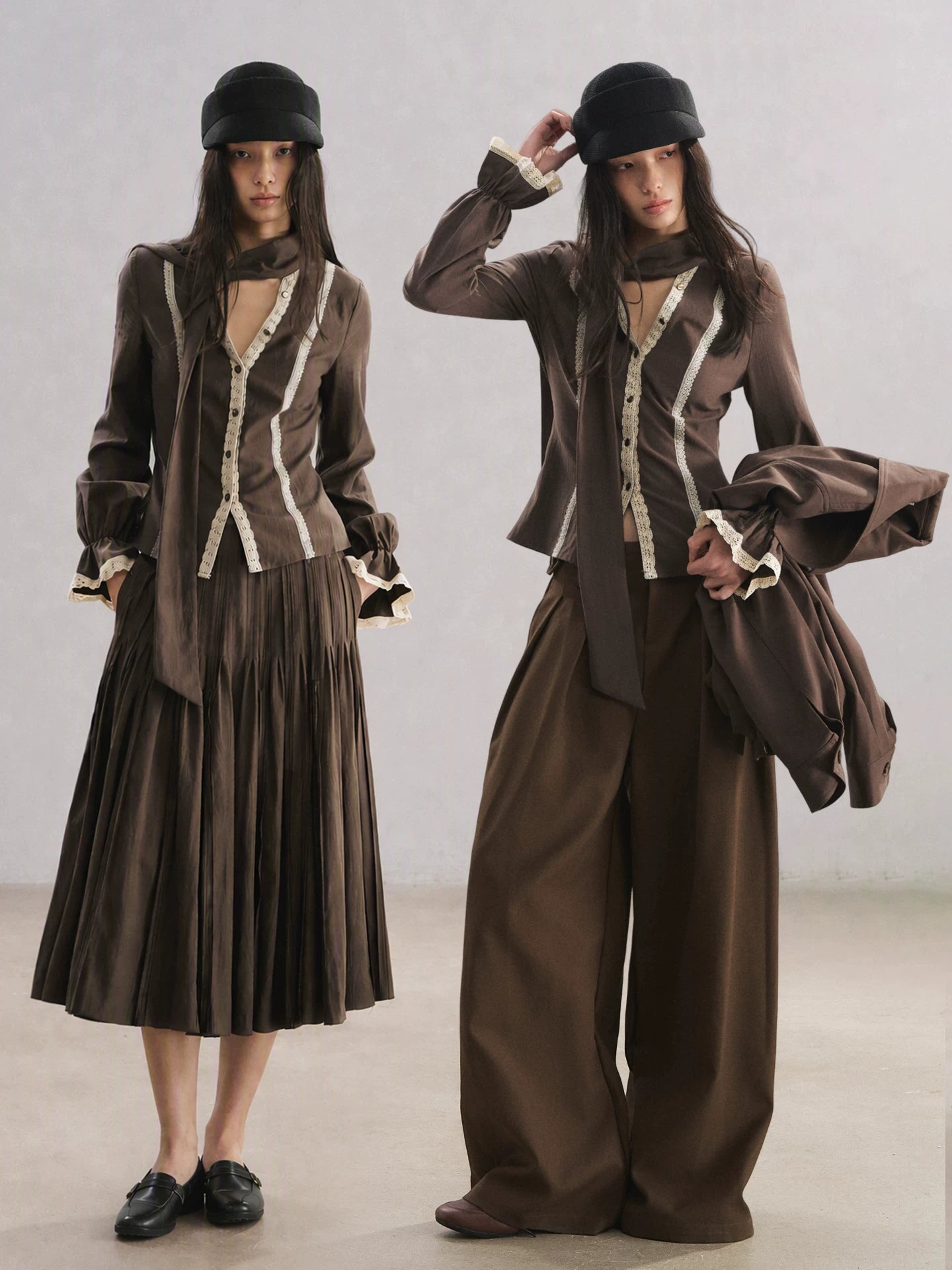 V-Neck Scarf Collar Blouse