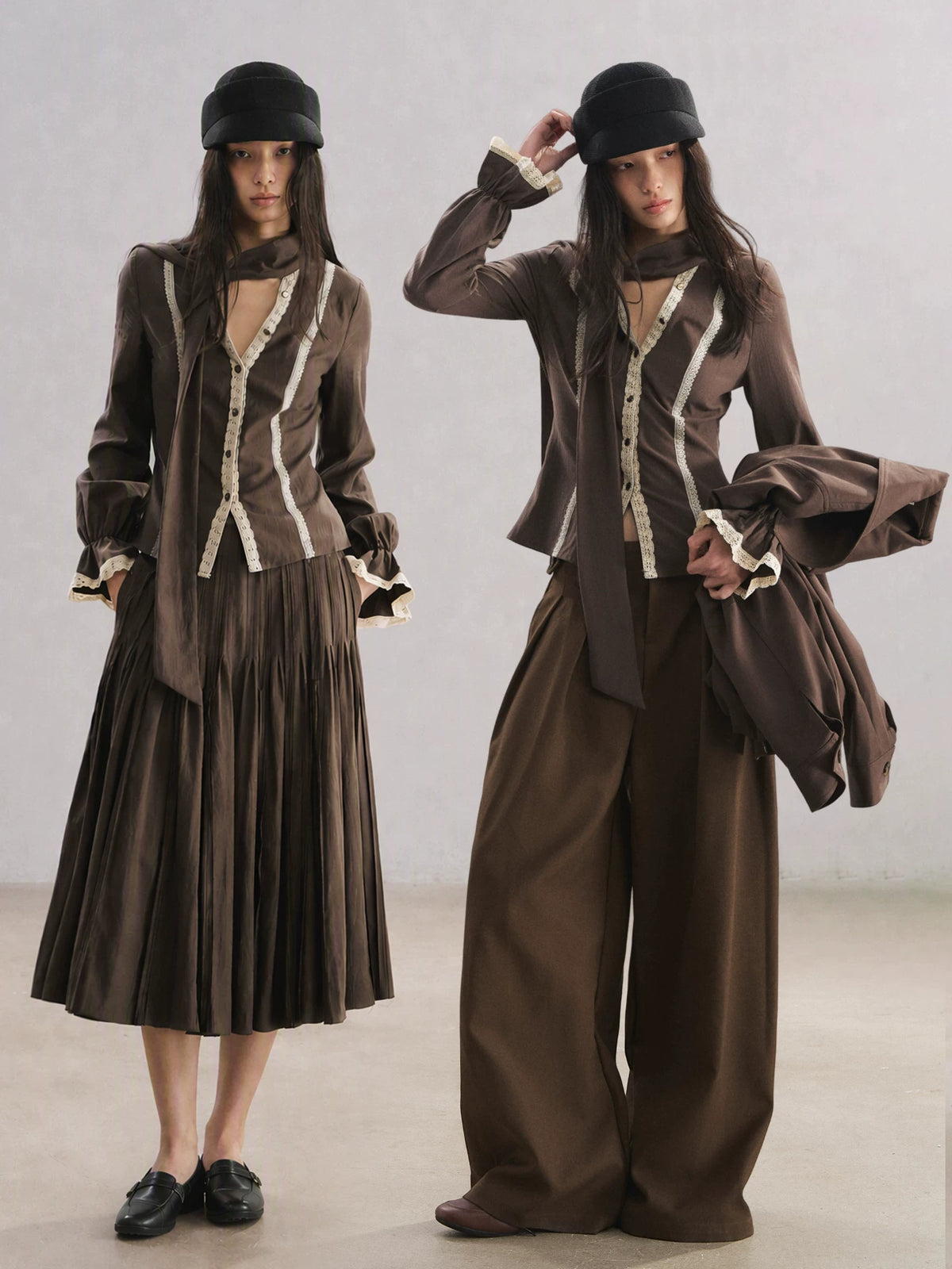 V-Neck Scarf Collar Blouse