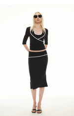 Contrast Knit Halter Skirt Set