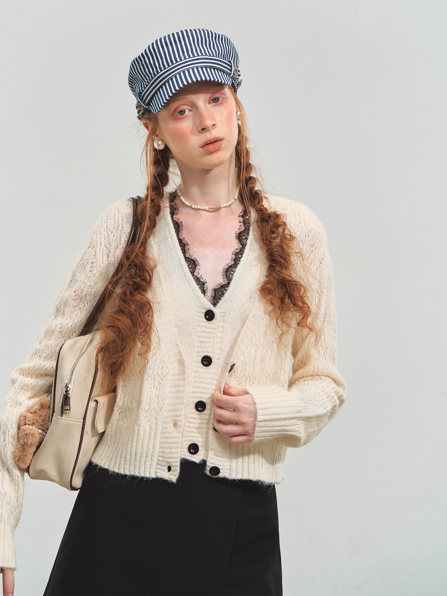White Lace V-Neck Layered Cardigan