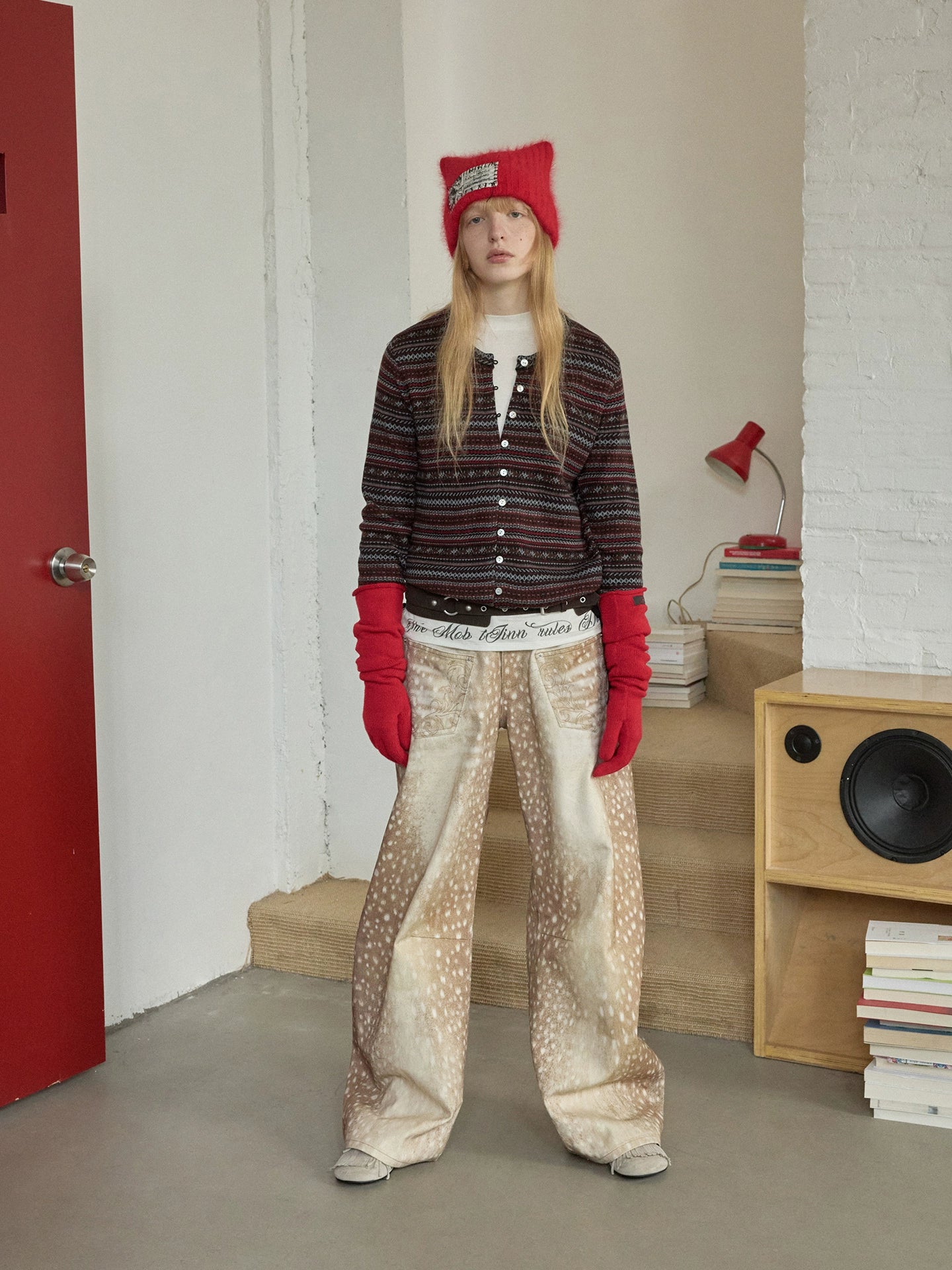 Fair Isle Pony Jacquard Drawstring Knit Cardigan