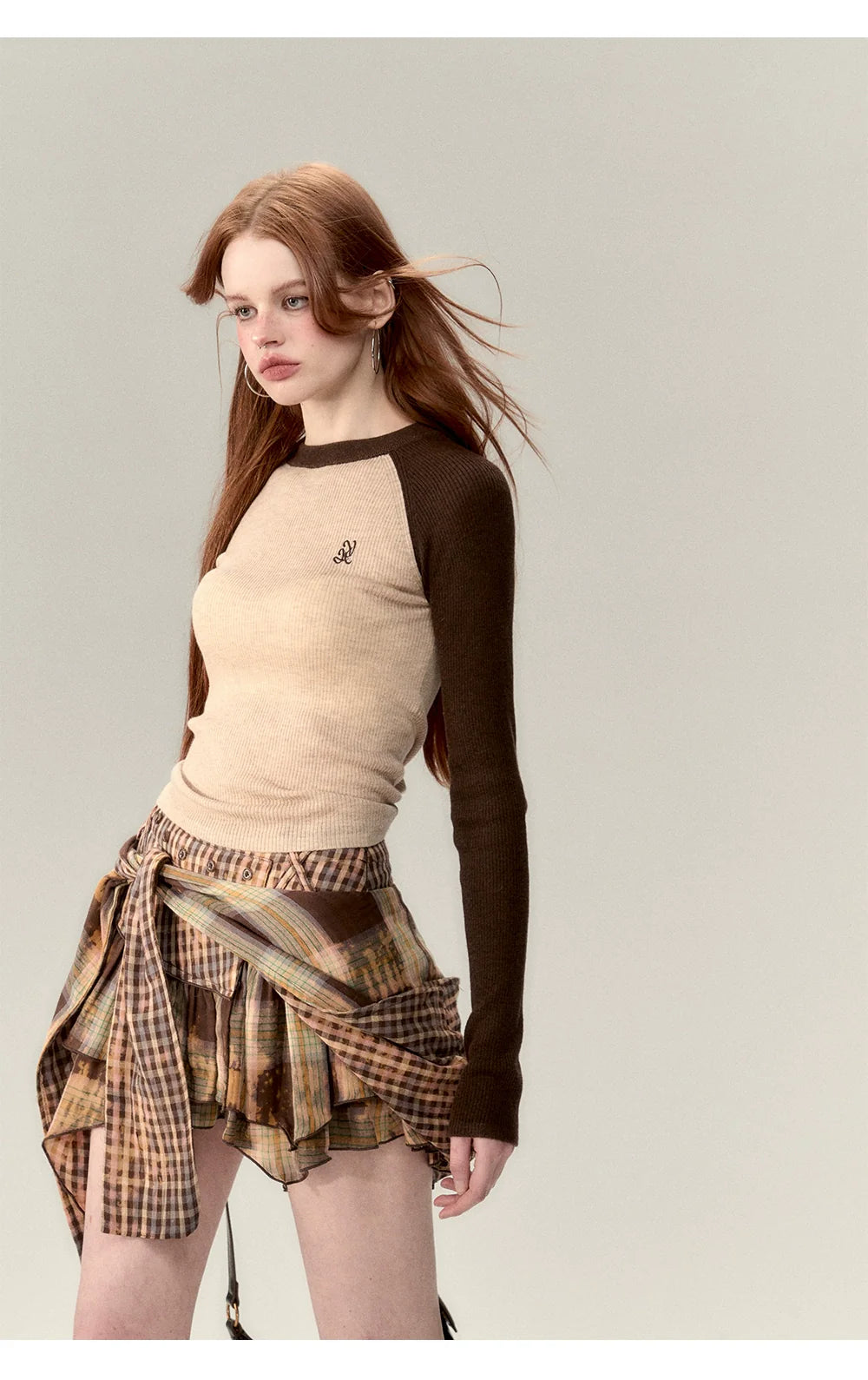 Apricot &amp; Coffee Wool Knit Sweater