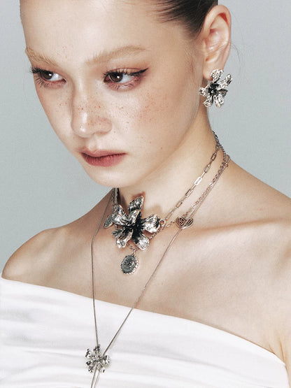 Metal Floral Layered Necklace