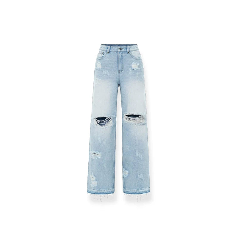 Distressed Straight-Leg Wide-Leg Jeans