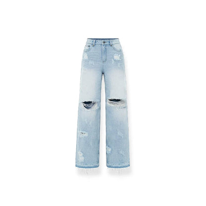 Distressed Straight-Leg Wide-Leg Jeans