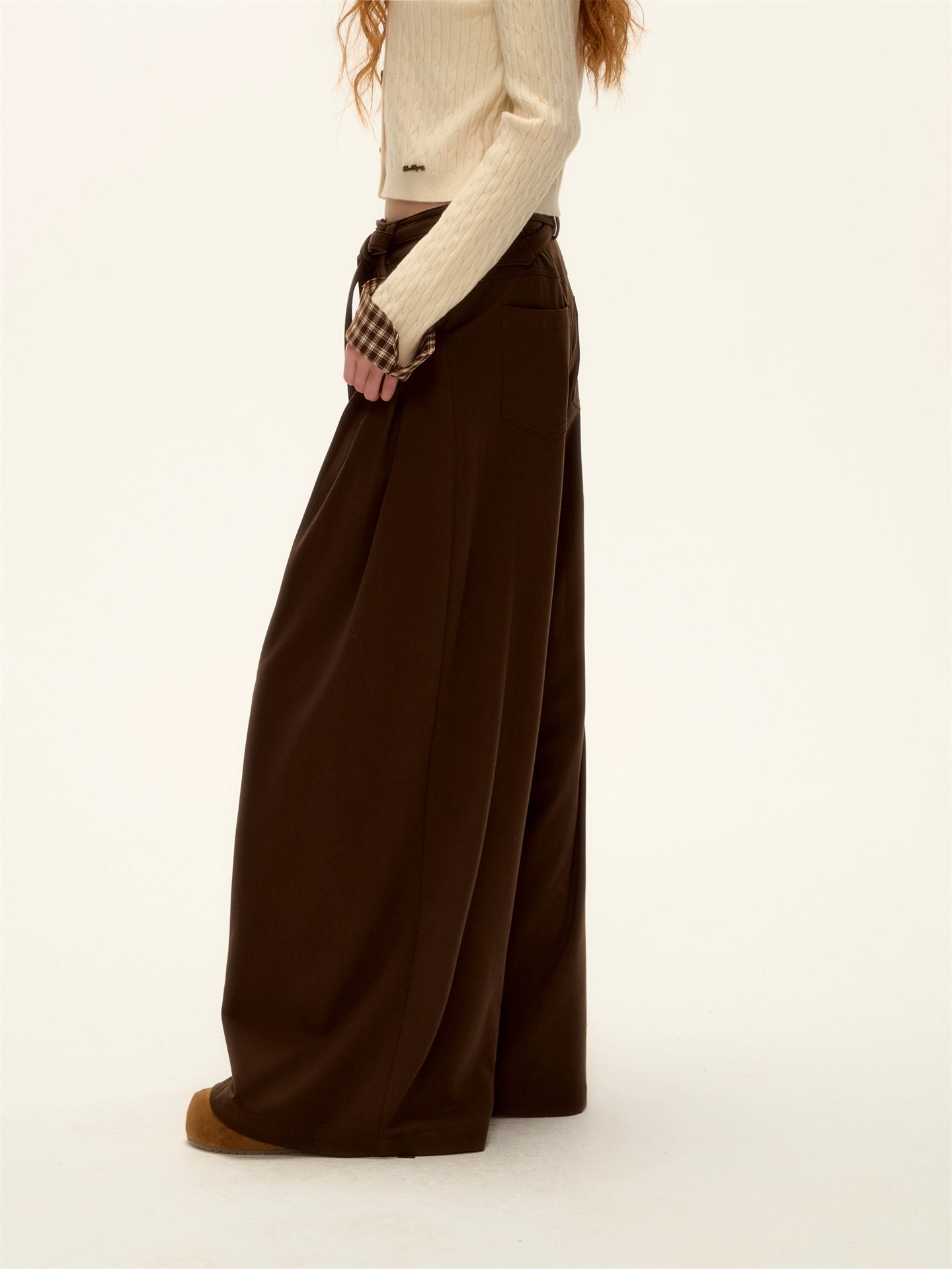 Pleated Tie Wide-Leg Pants