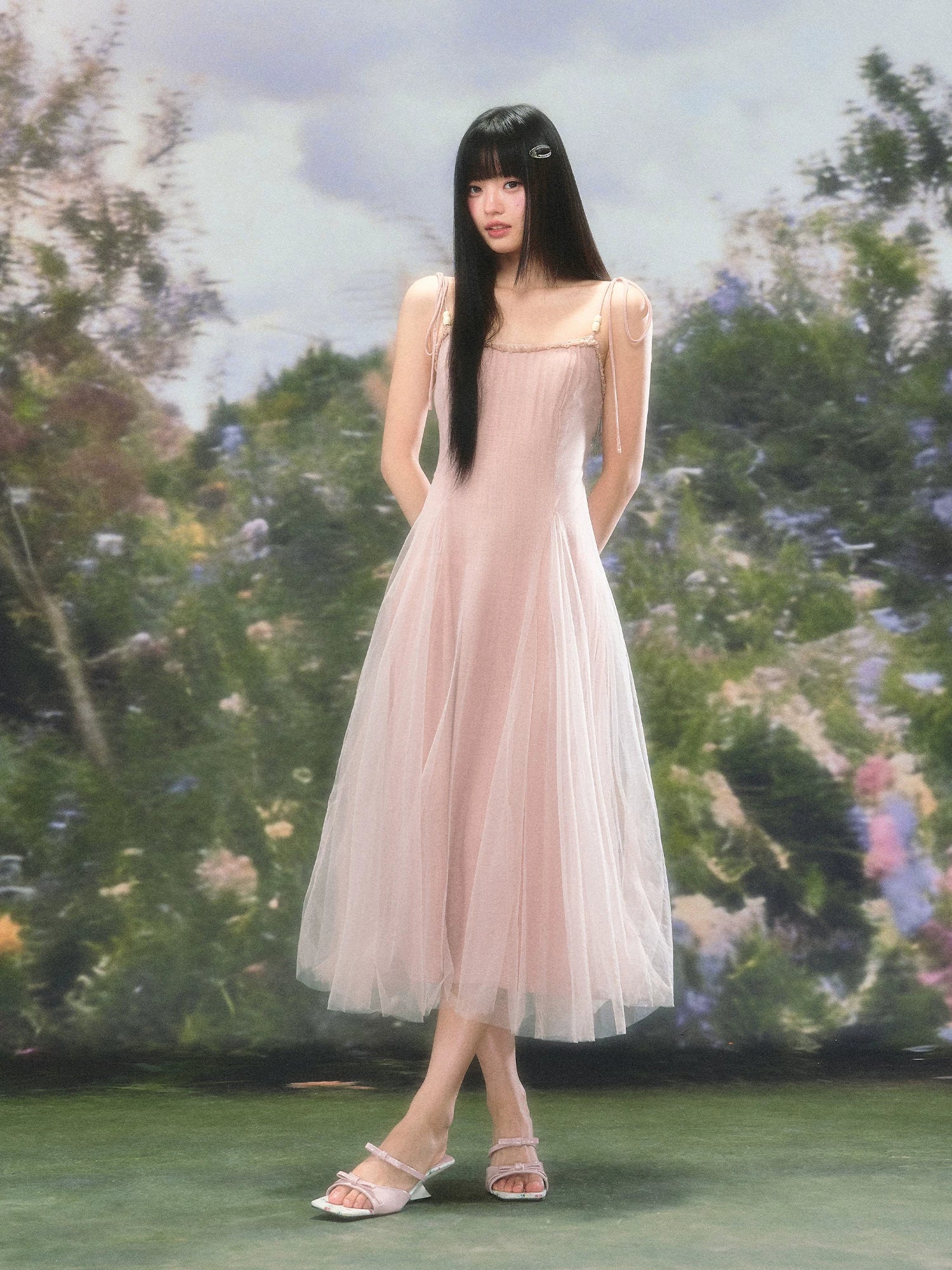 Pink Mesh Cami Dress