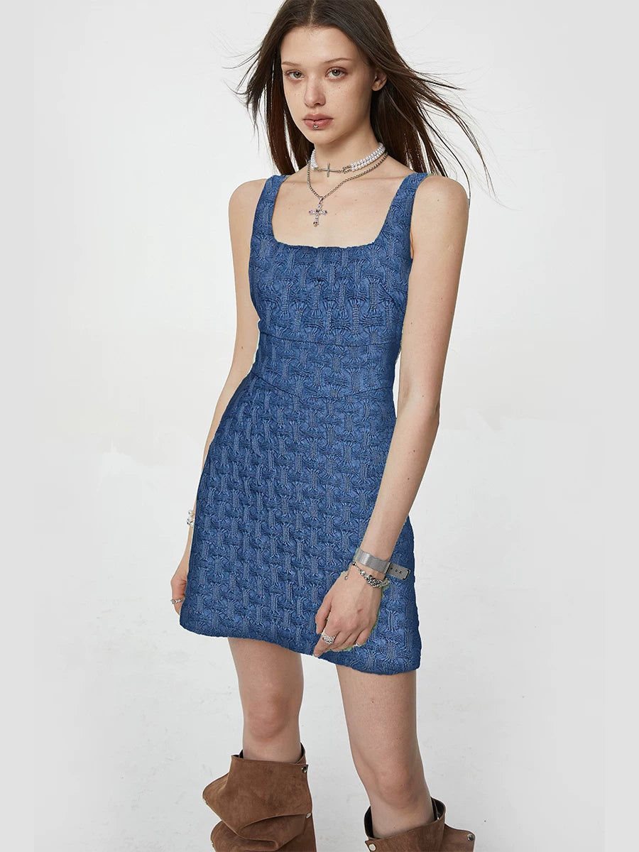 Blue Stretch Denim Slip Dress