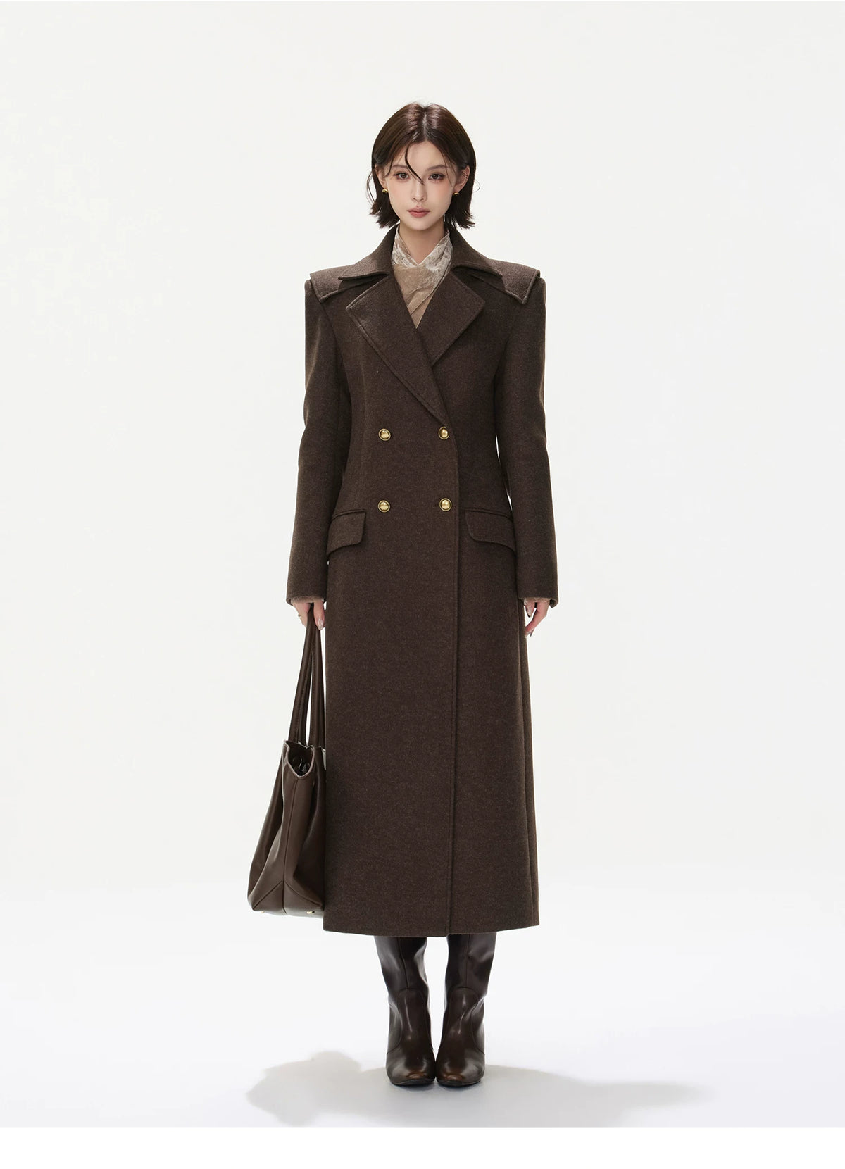 Double-Breasted Lapel Wool Long Coat
