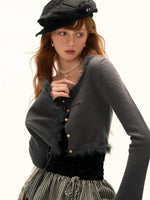 Square Neck Tie Detail Cropped Cardigan