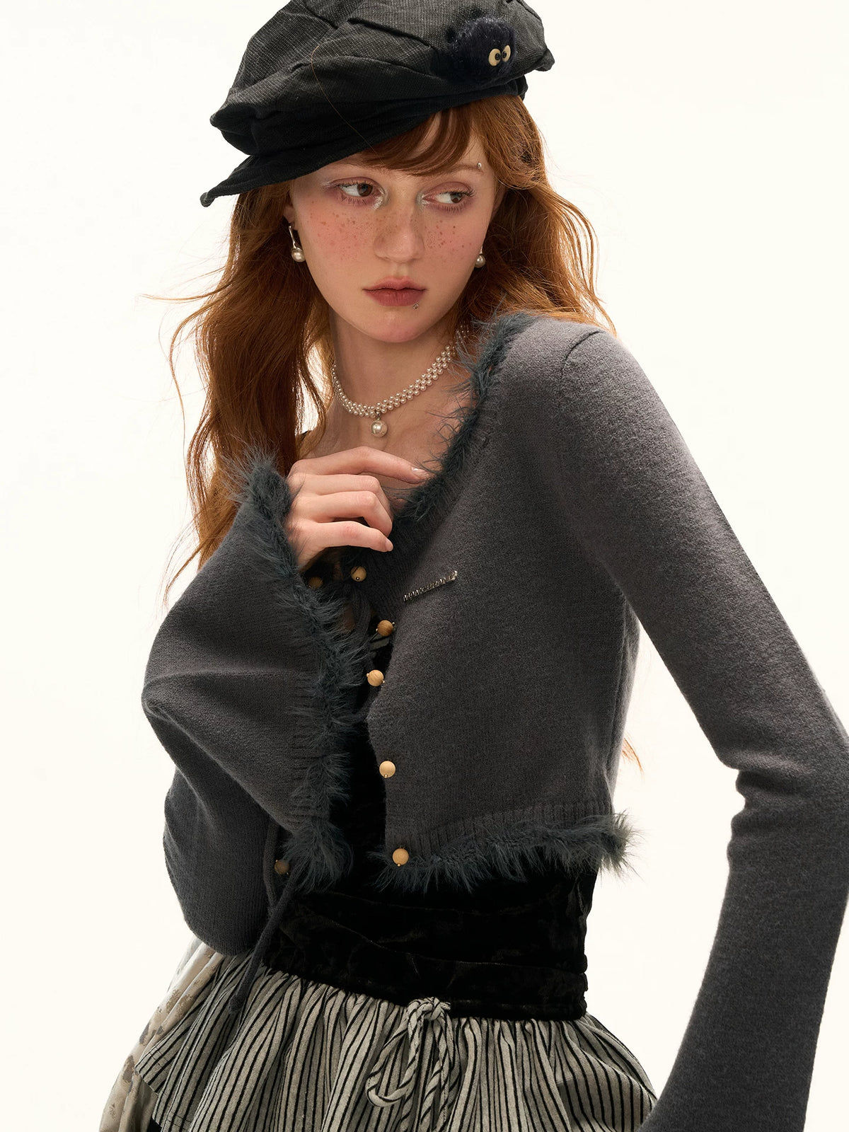 Square Neck Tie Detail Cropped Cardigan
