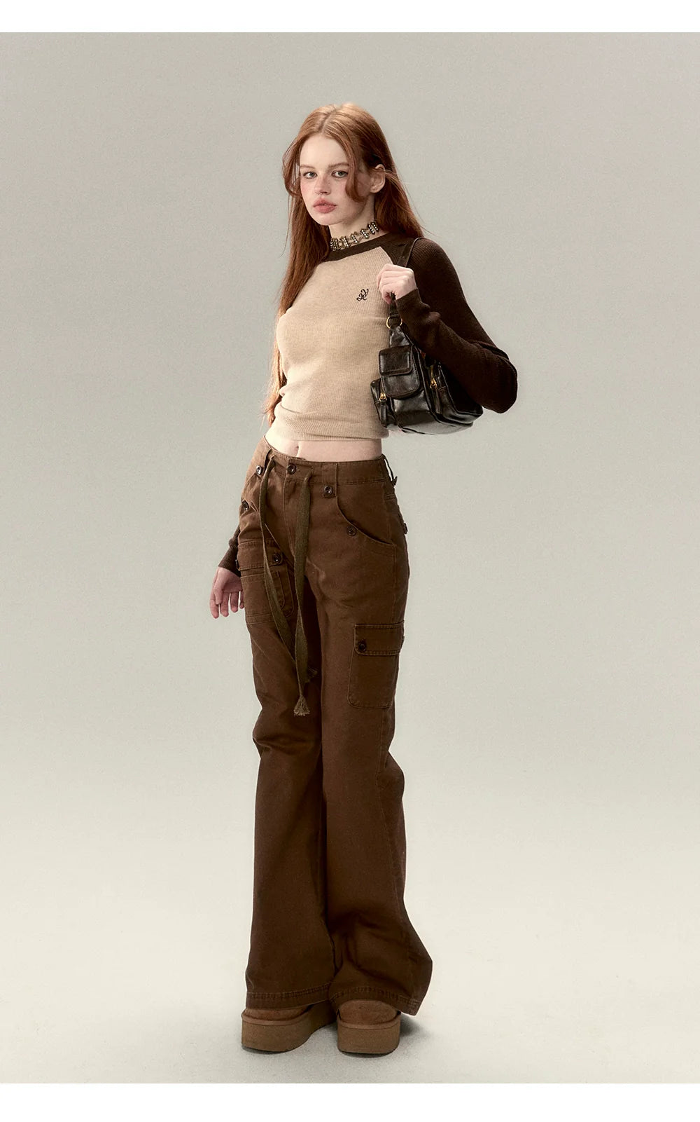 Apricot &amp; Coffee Wool Knit Sweater