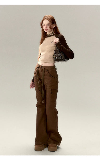 Apricot &amp; Coffee Wool Knit Sweater