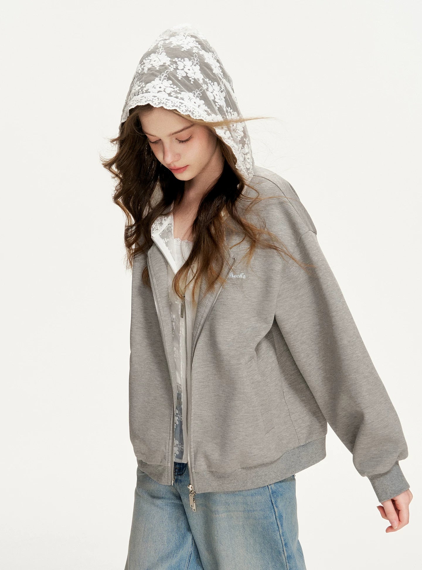 Lace Hooded Zip Jacket