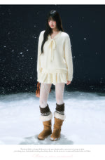 Beige Tie-Front Knit Dress