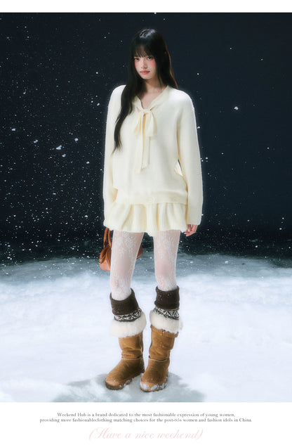 Beige Tie-Front Knit Dress