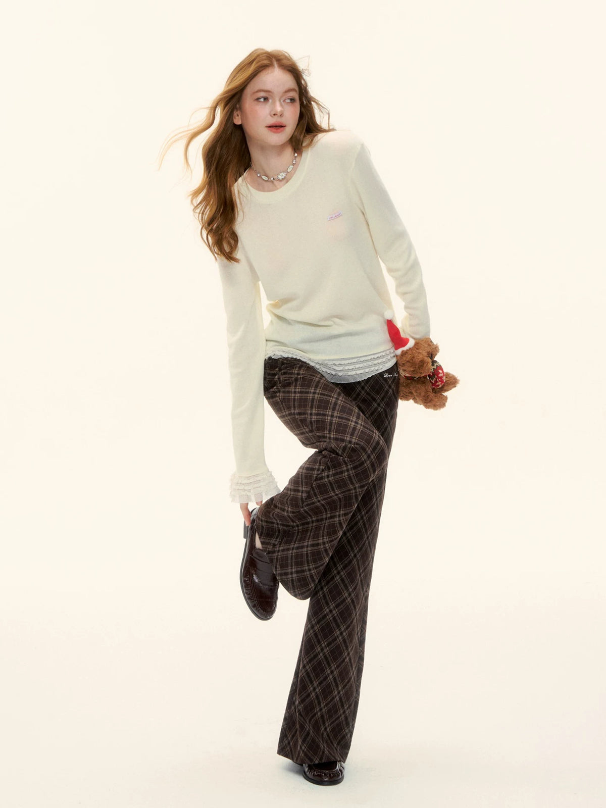 Layered Lace Trim Knit Top