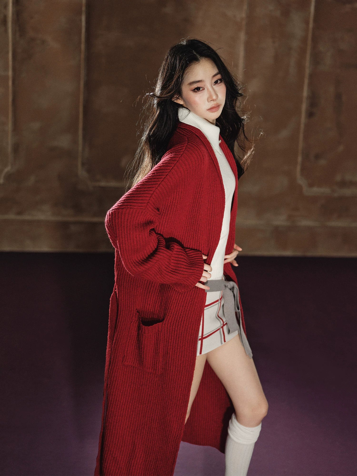 Red Relaxed Drop-Shoulder Wool Coat
