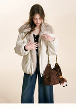 Brown & White Fur Collar Parka Jacket