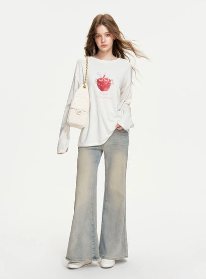 Apple Printed Bow Sequin T-Shirt