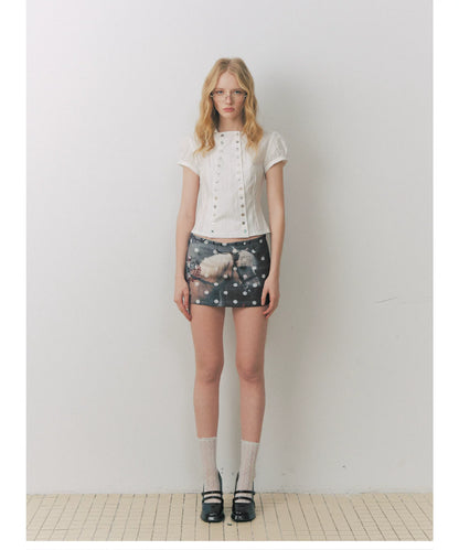 Shell Button Puff Sleeve Shirt